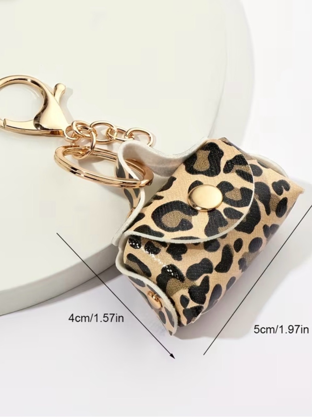 Leopard Print Mini Purse Keychain - Gold Hardware - Picture 2 of 3